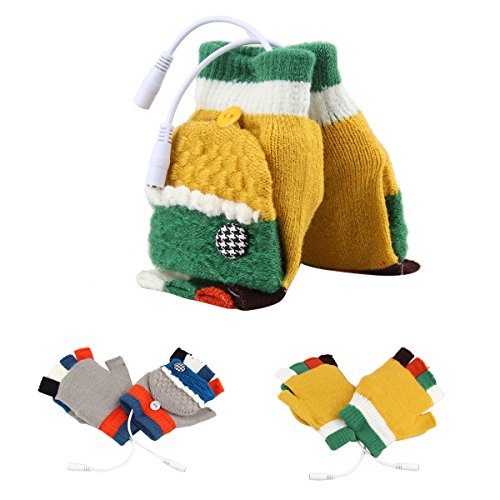 Dealpeak Cold Weather Winter Wool Knit Gloves USB Heated Warmer Gloves for Women Men Best Winter Gift Choice (GS52)