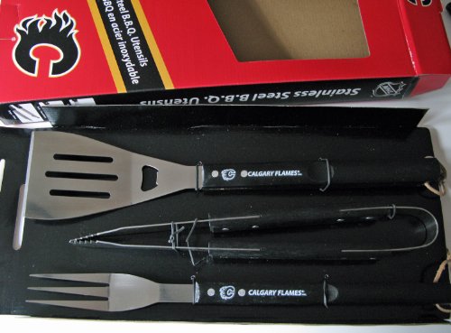 Calgary Flames 3pc Stainless BBQ Barbecue Utensil Set