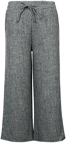 ililily Women Comfy Waistband W/ Drawstring Wide Leg Trousers Palazzo Pants , Heathered Grey, US-M