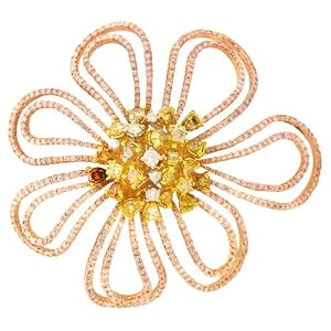 Diamond 18k Three Tone Gold Brooch Pin by