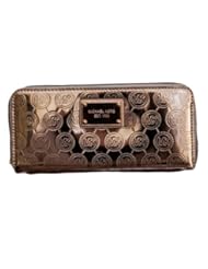 Michael Kors Handbag, Jet Set Monogram Mirror Metallic Rose Gold Zip Around Wallet