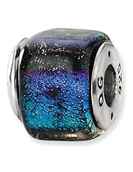 Sterling Silver Rainbow Dichroic Glass Square Charm Bead Fits Pandora Chamilia Biagi Bracelet