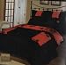 LUXURY SATIN 6 PCS SYMANTEC EMBROIDED FULL SIZE BLACK & RED DUVET COVER SET NEW TO AMAZON Image
