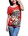Allegra K Women's Short Sleeve Portrait Pattern Tunic Top Bright Red XL