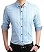 LOCALMODE Men's 100% Cotton Long Sleeve Plaid Slim Fit Button Down Dress Shirt,Acid Blue,Small
