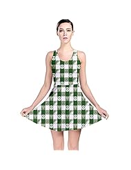Polyester/Spandex Plaid Print Stretchy Skater Dress 
