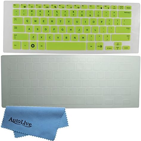 AutoLive 2-Pack Translucent Silicone Gel Keyboard Protector Cover Skin for 13.3-Inch Samsung ATIV Book 7/9 Lite NP905S3G NP915S3G NP740U3E series, such as NP905S3G-K01IL, NP905S3G-K02US, NP905S3G-K02UK, NP915S3G-K01US, NP915S3G-K02US, NP915S3G-K04US, NP915S3G-K05US, NP740U3E-K01US, NP740U3E-A01UB US Layout + 1 x Microfiber Cleaning Cloth from AutoLive(Green+Clear)
