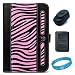 Black / Pink Zebra Print Executive Leather Portfolio Case Cover with Elastic Zebra Print Hand Strap for Samsung Galaxy Tab P1000 7-inch Wireless Tablet Compatible with (Sprint, US. Cellular, Verizon, AT&T, T-Mobile) + Screen Protector + Black USB Travel/Home Charger+ SumacLife TM Wisdom*Courage Wristband