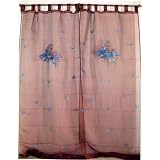 2 Chocolate Organza Indian Peacock Sari Curtains Panels by NovaHaat
