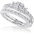 5/8ctw Three Stone Round Brilliant Wedding Ring Set in 14Kt White Gold (HI/I1)