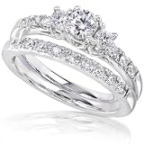 5/8ctw Three Stone Round Brilliant Wedding Ring Set in 14Kt White Gold (HI/I1)