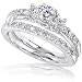 5/8ctw Three Stone Round Brilliant Wedding Ring Set in 14Kt White Gold (HI/I1)