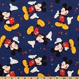 44'' Wide Here's Mickey Blue Fabric By The Yard