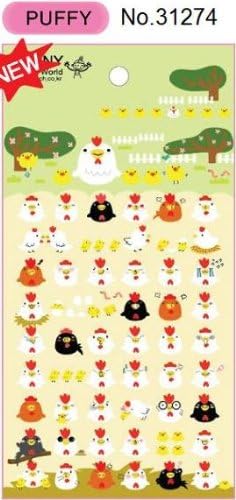 Kawaii Chicken Puffy Sticker, 2 Sheets, #31274