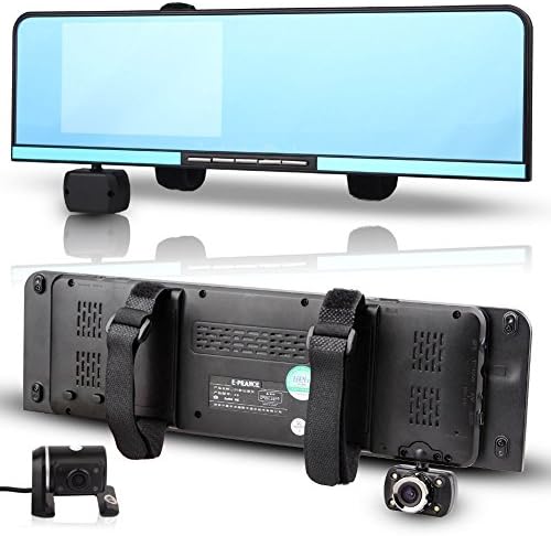 E-PRANCE Android 4.0 5.0" Touch Screen Parking Display Car Dual Camera DVR Rearview Mirror with GPS Navigation 175 Degree Lens WDR Motion Detection and G-sensor,with 32G Memory Card