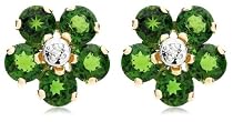 14k Yellow Gold Chrome Diopside Floral Earrings