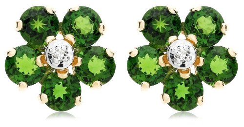 14k Yellow Gold Chrome Diopside Floral Earrings