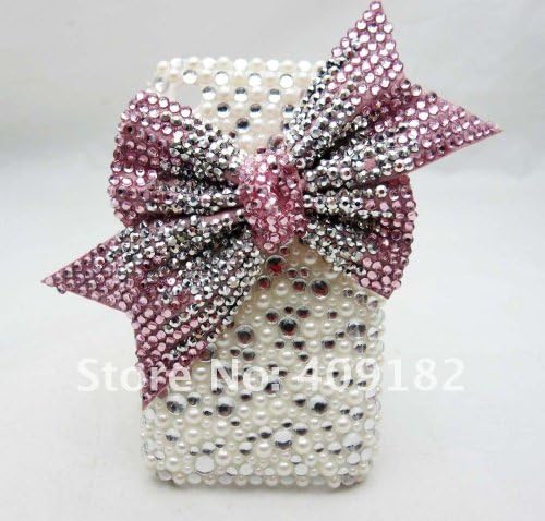 CLEAR &amp; PINK Faux Pearl HUGE 3d Bowknot Handmade Crystal &amp; Rhinestone Iphone 4 case/cover by Jersey Bling
