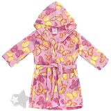 Pink Butterfly Fleece Hooded Bath Robe for Toddlers and Girls