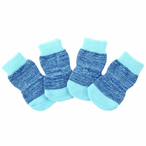 Weixinbuy Pet Puppy Dog Anti-slip Cotton Knit Socks 4pcs/set Blue X-Small