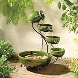 Smart Solar 23931R01 Ceramic Solar Cascading Fountain, Glazed Green Bamboo Design