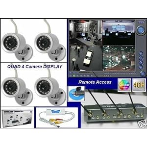 Wireless Security Camera System DVR Infrared Surveillance (4) Quad View Quad Display 2.4ghz Night Vision Real Time Color