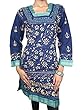 Indian Tunic Dress- Navy Blue Paisley Embroidered Kurta with Lace Work Xsmall Size