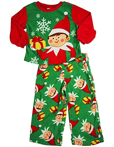 Elf on the Shelf - Little Boys Long Sleeve Fleece Elf Holiday Pajamas, Red, Green 38243-2T