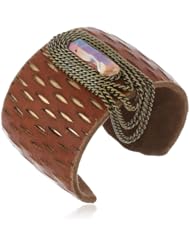 Annie Hammer Jewelry Titanium Coated Crystal Quartz and Chain Leather Cuff Bracelet, 6.25"