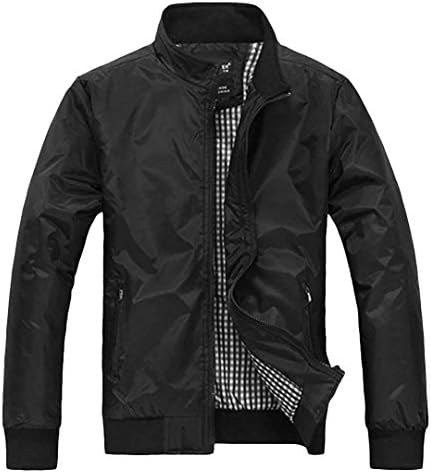 TideGG Men's Stylish Casual Strong Stand Collar Zip Up Long Sleeve Jacket Black L /US M chest:37.8"