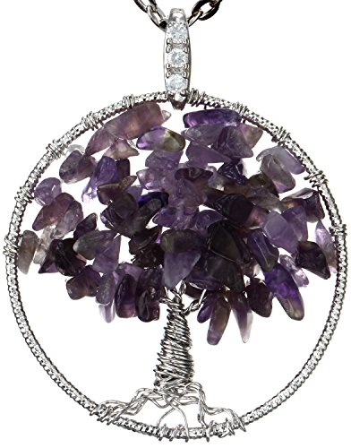 Amethyst Tree of Life Gemstone Jewelry Best Friend Necklace Silver Pendant for Deluxe Gift 18