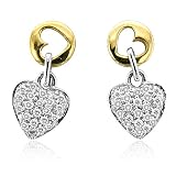 14k Two Tone Gold Heart Drop Diamond Earrings (HI, I, 0.20 carat)