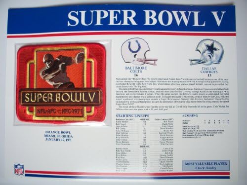 1970 Baltimore Colts vs Dallas Cowboys NFL Super Bowl 5 (V) 1971 Chuck Howley MVP Willabee Ward Patch and Stat Panel Card