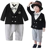 HAOCOO ベビー 子供服 キッズ 男の子 フォーマル カバーオール ロンパース 和服 蝶ネクタイ付き 長袖 百日祝い 出産祝い 記念日 七五三 (80cm)