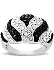 Carnevale Sterling Silver White and Black Zebra Ring with Swarovski Elements, Size 7
