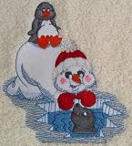 Bath Towel Set with Embroidered Snowman, Seal and Penguin