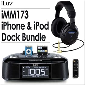 iLuv iMM173 Alarm Clock Radio Stereo for iPhone & iPod Bundle with Samson CH-700 Closed Back Circumaural Studio Headphones with Extra Large Earpieces and Extended Low Frequency Response - CH700
