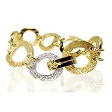 14K Yellow and White Gold Open Italian Link Bracelet, Set With Diamond Accents