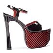 Women's Sexy Shoes Red Fishnet Shoes 6.5 Inch Chunky Heel Sandal Ankle Strap