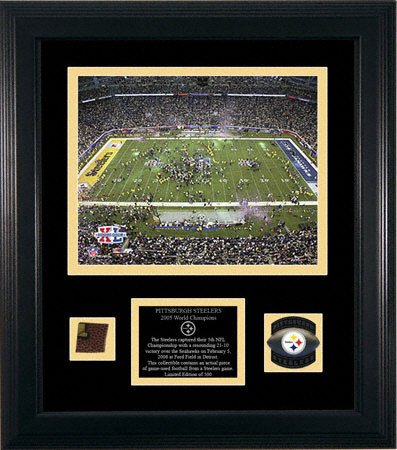 Buy Pittsburgh Steelers Super Bowl XL Champions Framed 8x10 Photograph with Game Used 2005 Football by Mounted Memories