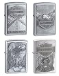 Zippo Lighter Set - Harley Davidson Eagle and Globe, Made in the USA, Iron Eagle and American Legend Pewter Emblem Logo, Pack of Four