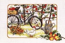 Permin of Copenhagen Apple Harvest Chicken Bicycle Counted Cross Stitch 12-1150