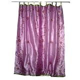Gift Idea-2 Organza Fuchsia Base with Red Bell Embroidered Sari Curtains Drapes Panelby Mogulinterior