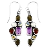 4.5 Carats Smoky Quartz, Multi-Gemstone Sterling Silver Long Dangle Earrings