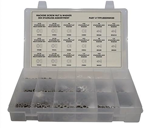 650 Piece HEX MACHINE SCREW NUTS & WASHERS ASSORTMENT - 304 (18-8) STAINLESS STEEL - Ships FREE in the USA
