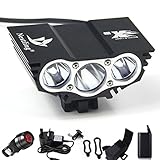 Nestling® 6600Lm Headlamp Cree x3 Bicycle Bike led Headlight Flashlight Black With 4x18650 Battery Pack 7200Mah and Rear Light (Black)