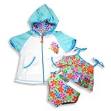 Baby Buns - Newborn Girls 3 Piece Swimwear Set, Bikini And Hooded Terry Cover-up, Blue, Multi