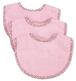 Frenchie Solid Baby Bib With Brown Leaf Binding, 3 Pack, Pink