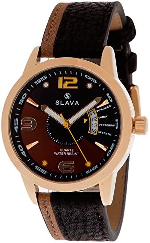 Japanese Quartz Analog Display Slava Gold Leather Watch for Men