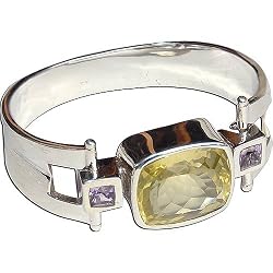Present Ideas Sterling Silver Crystal Gemstone Cuff Bracelet 2.5 inches (brclt199)